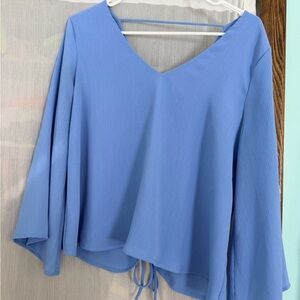 Lush Light Blue V-Neck Blouse